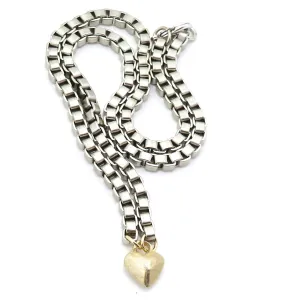 Chunky Box Chain Gold Heart Necklace