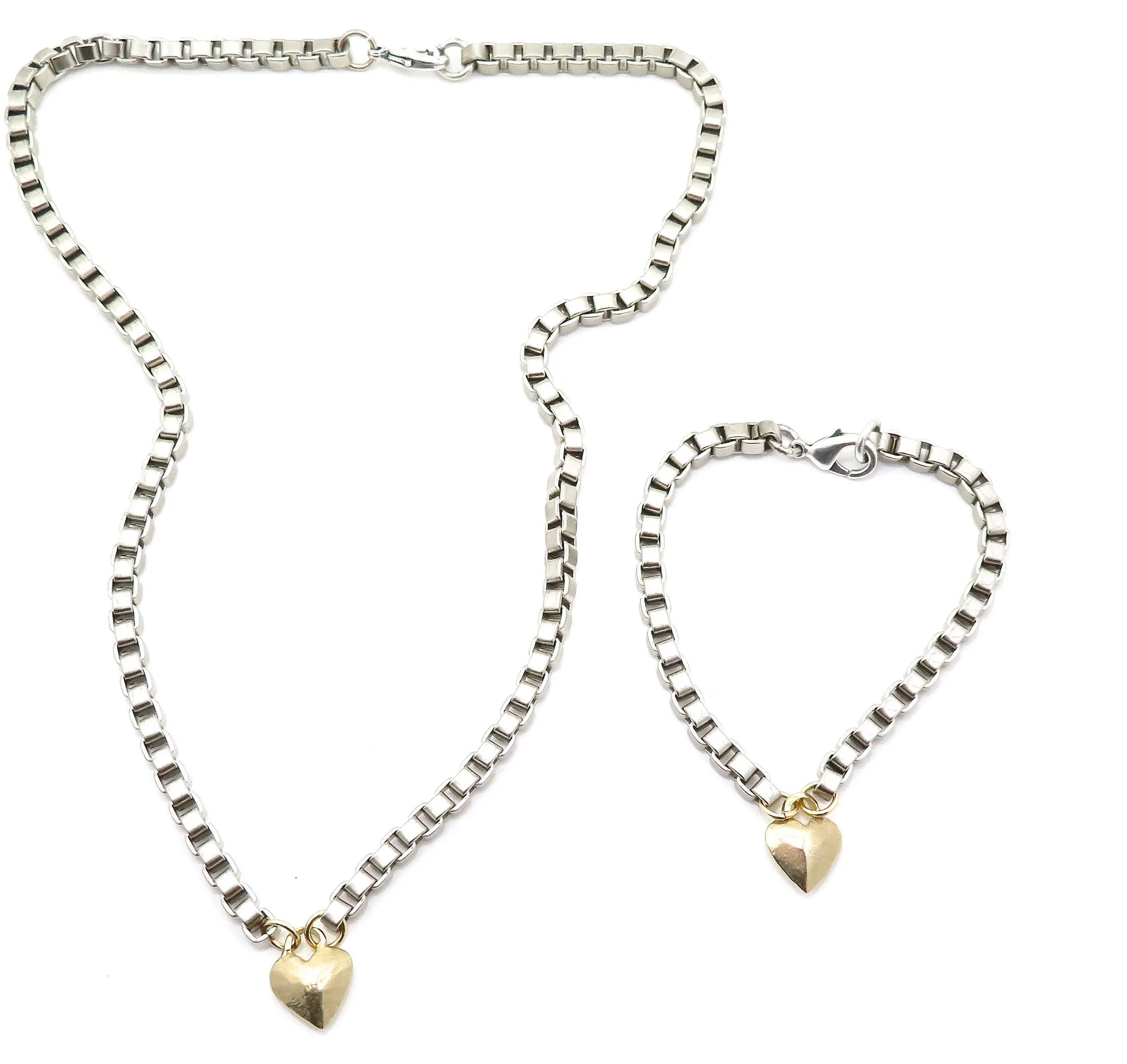 Chunky Box Chain Gold Heart Necklace