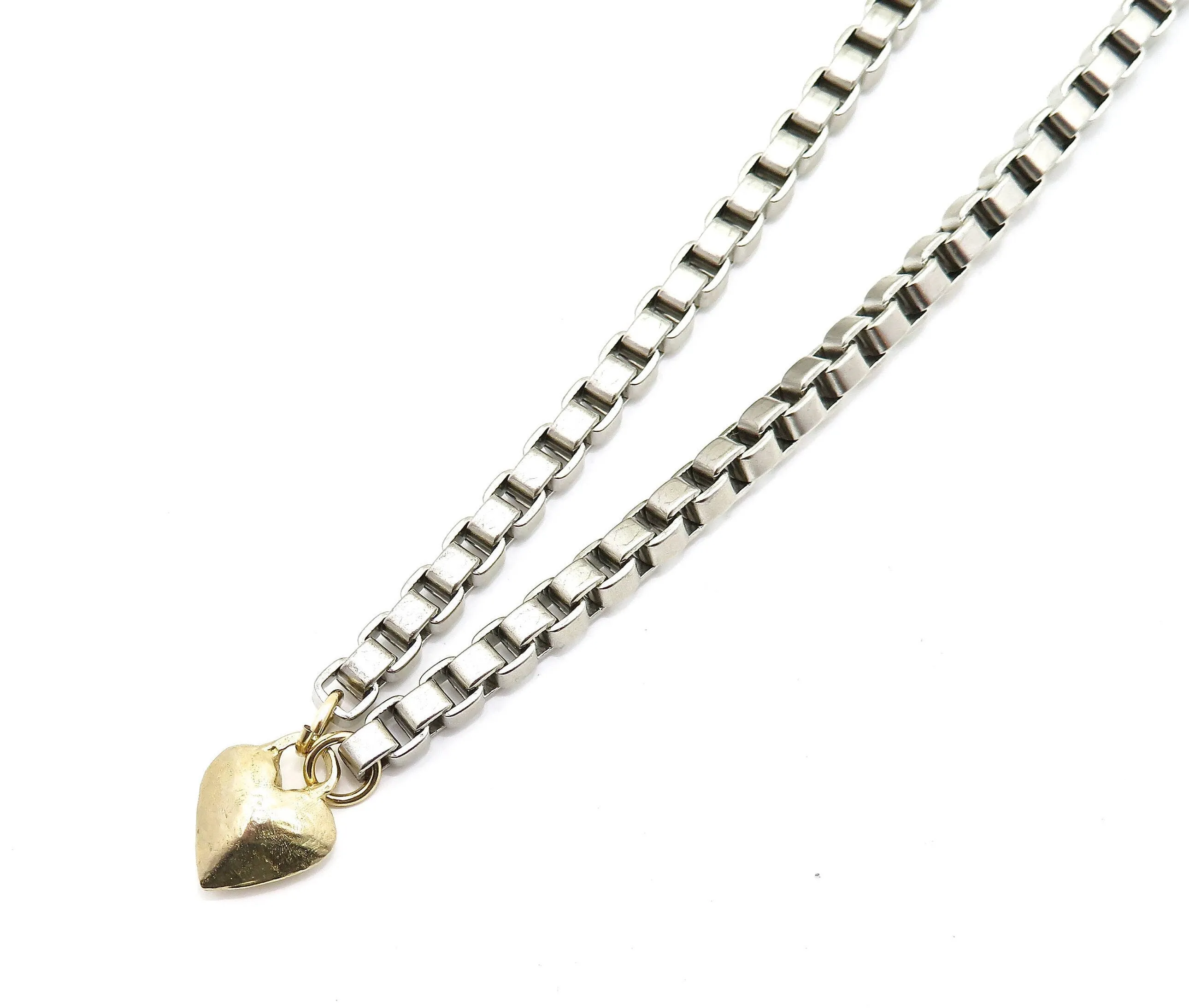 Chunky Box Chain Gold Heart Necklace