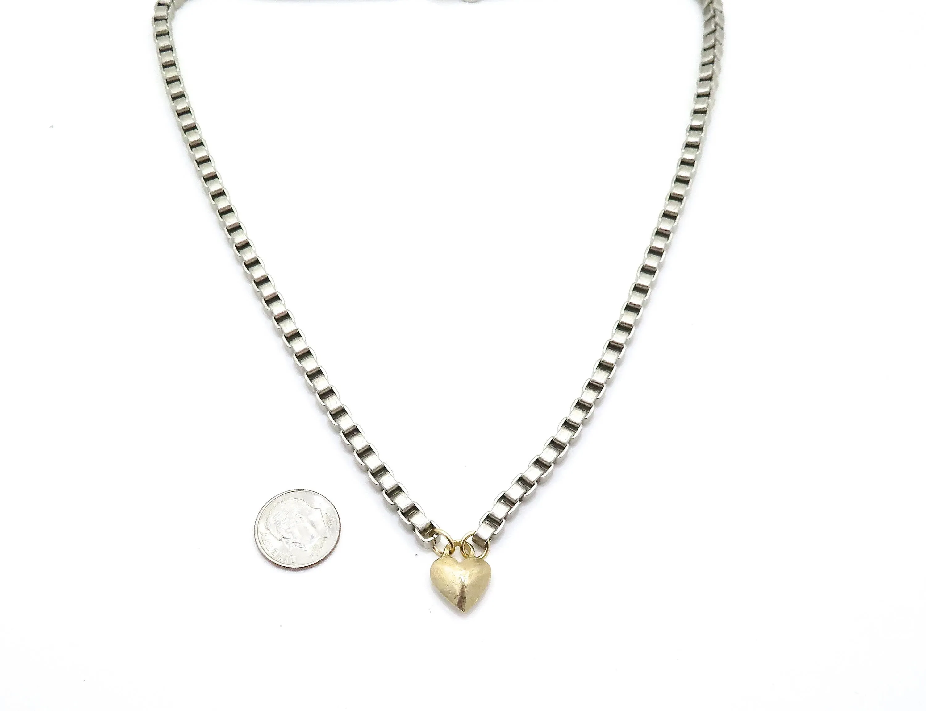 Chunky Box Chain Gold Heart Necklace