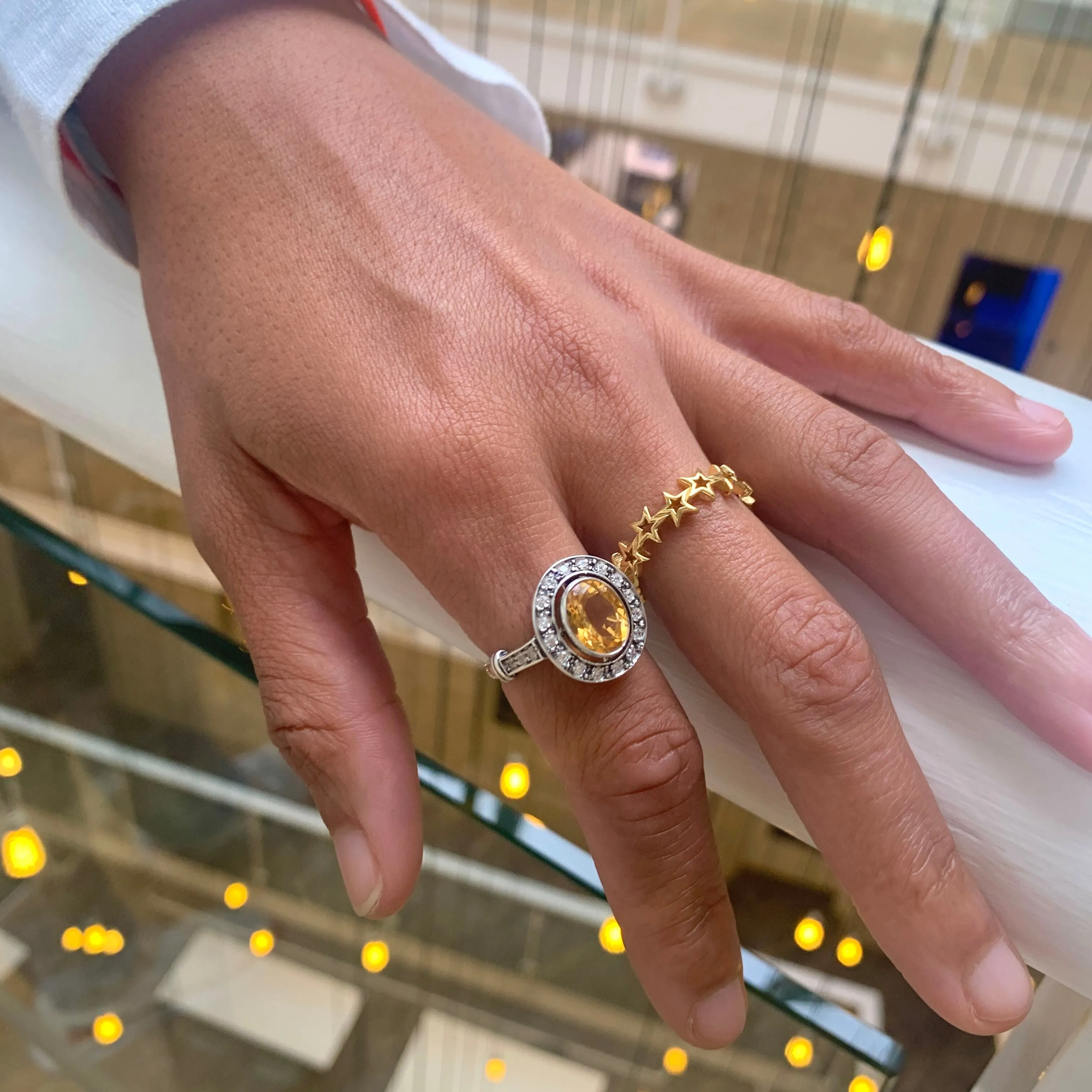 Citrine Ring - Yellow Oval Ring - Vintage Halo Ring