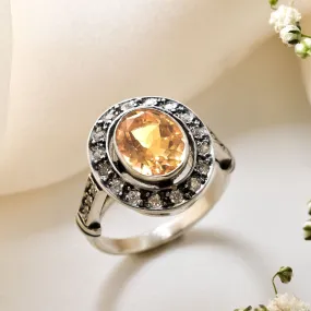 Citrine Ring - Yellow Oval Ring - Vintage Halo Ring