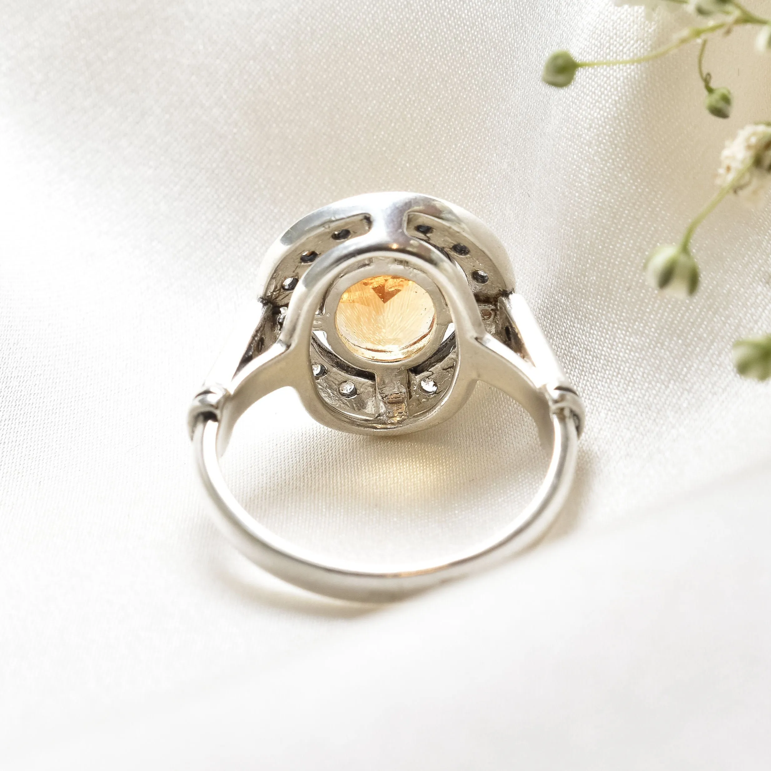 Citrine Ring - Yellow Oval Ring - Vintage Halo Ring