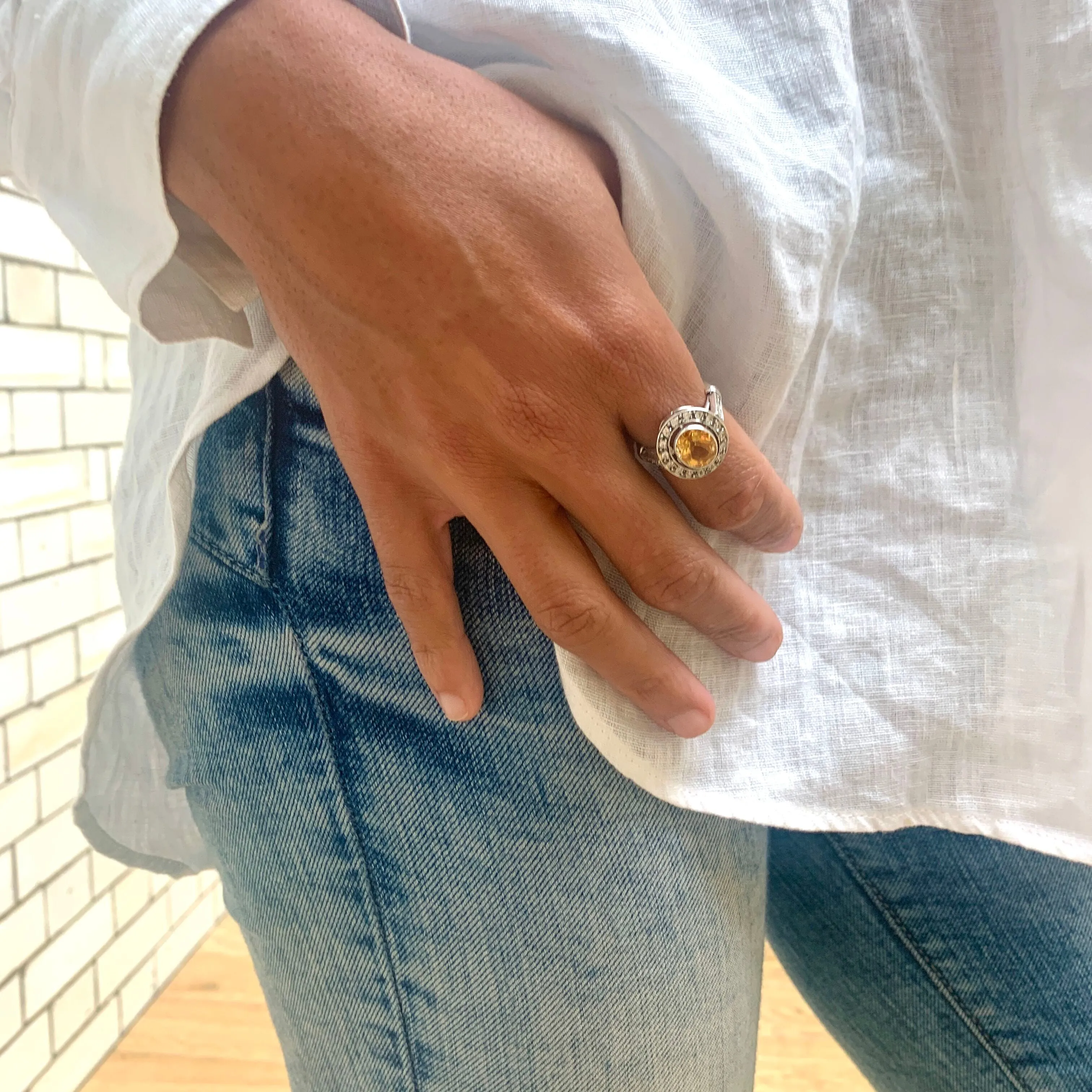 Citrine Ring - Yellow Oval Ring - Vintage Halo Ring