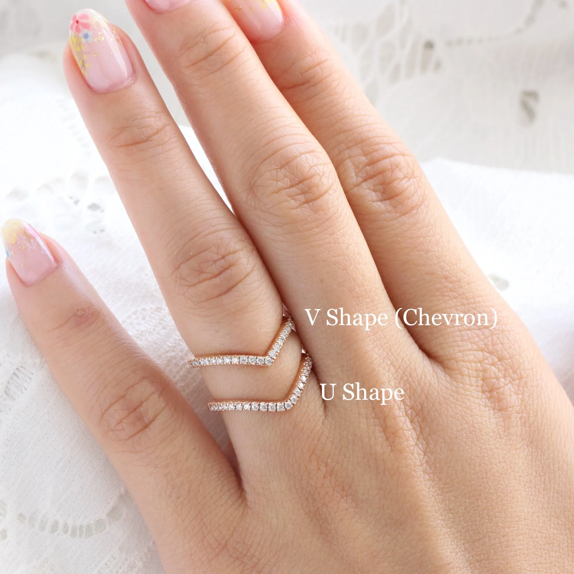 Contour Diamond Wedding Ring in U Shaped Curved Pave Band