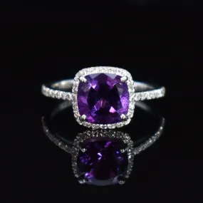 Cremation Ring With Ashes: Amethyst & Diamond Halo Ring