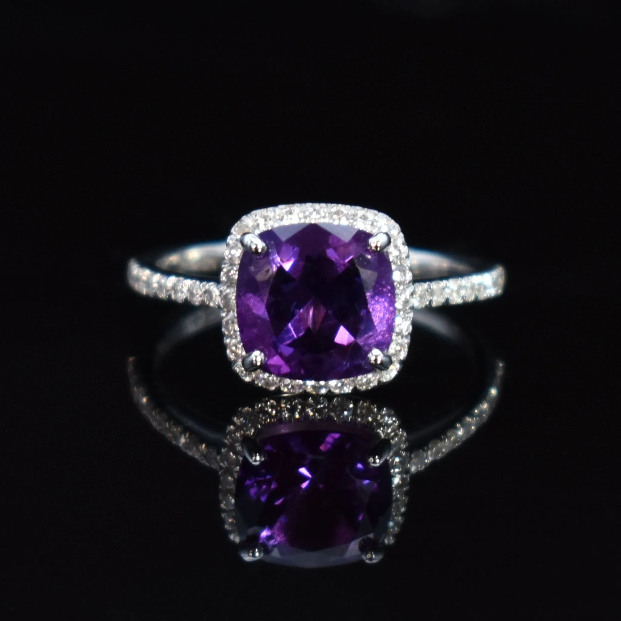 Cremation Ring With Ashes: Amethyst & Diamond Halo Ring