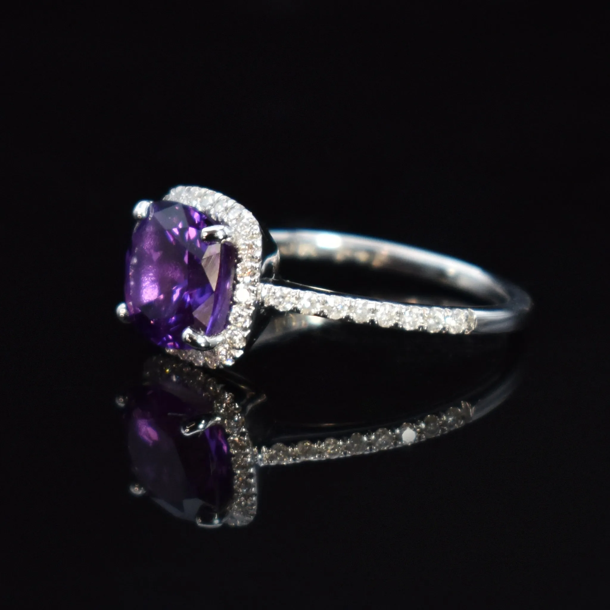 Cremation Ring With Ashes: Amethyst & Diamond Halo Ring