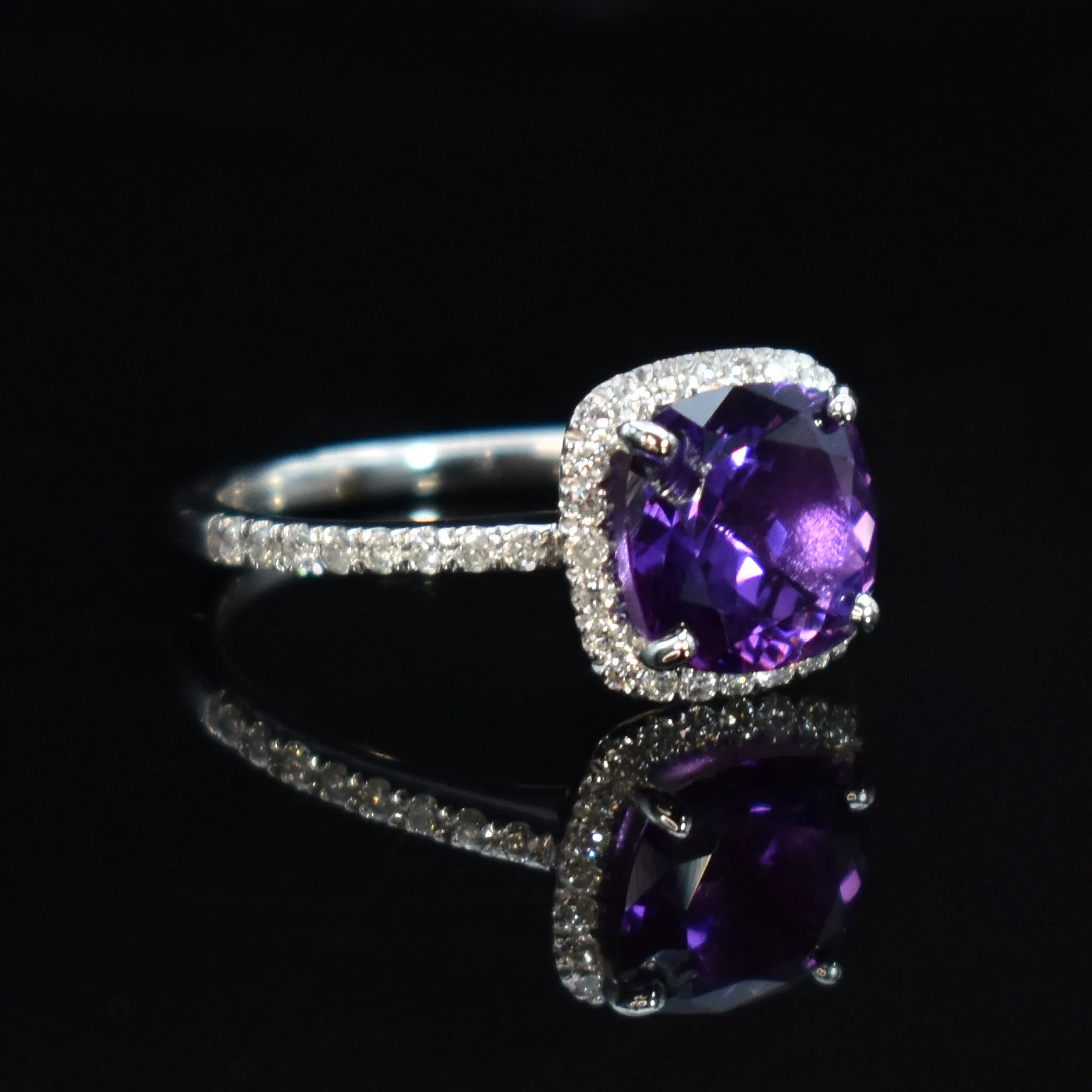 Cremation Ring With Ashes: Amethyst & Diamond Halo Ring