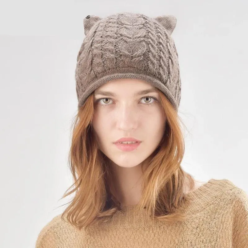 Cute Cat Ear Rabbit Fur Casual Warm Knitted Winter Beanie