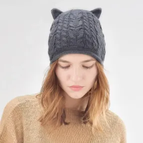 Cute Cat Ear Rabbit Fur Casual Warm Knitted Winter Beanie