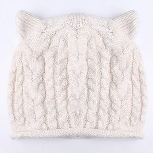Cute Cat Ear Rabbit Fur Casual Warm Knitted Winter Beanie