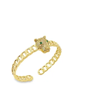 CZ Paved Panther Head Curb Cuban Bangle Bracelet (B133)