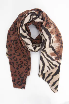 Elsa Midweight Scarf - Neutral, Contrasting Animal