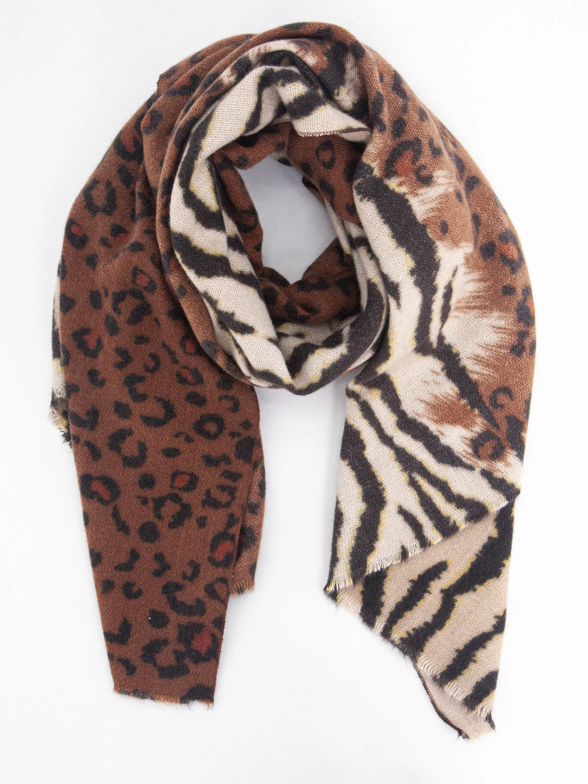 Elsa Midweight Scarf - Neutral, Contrasting Animal