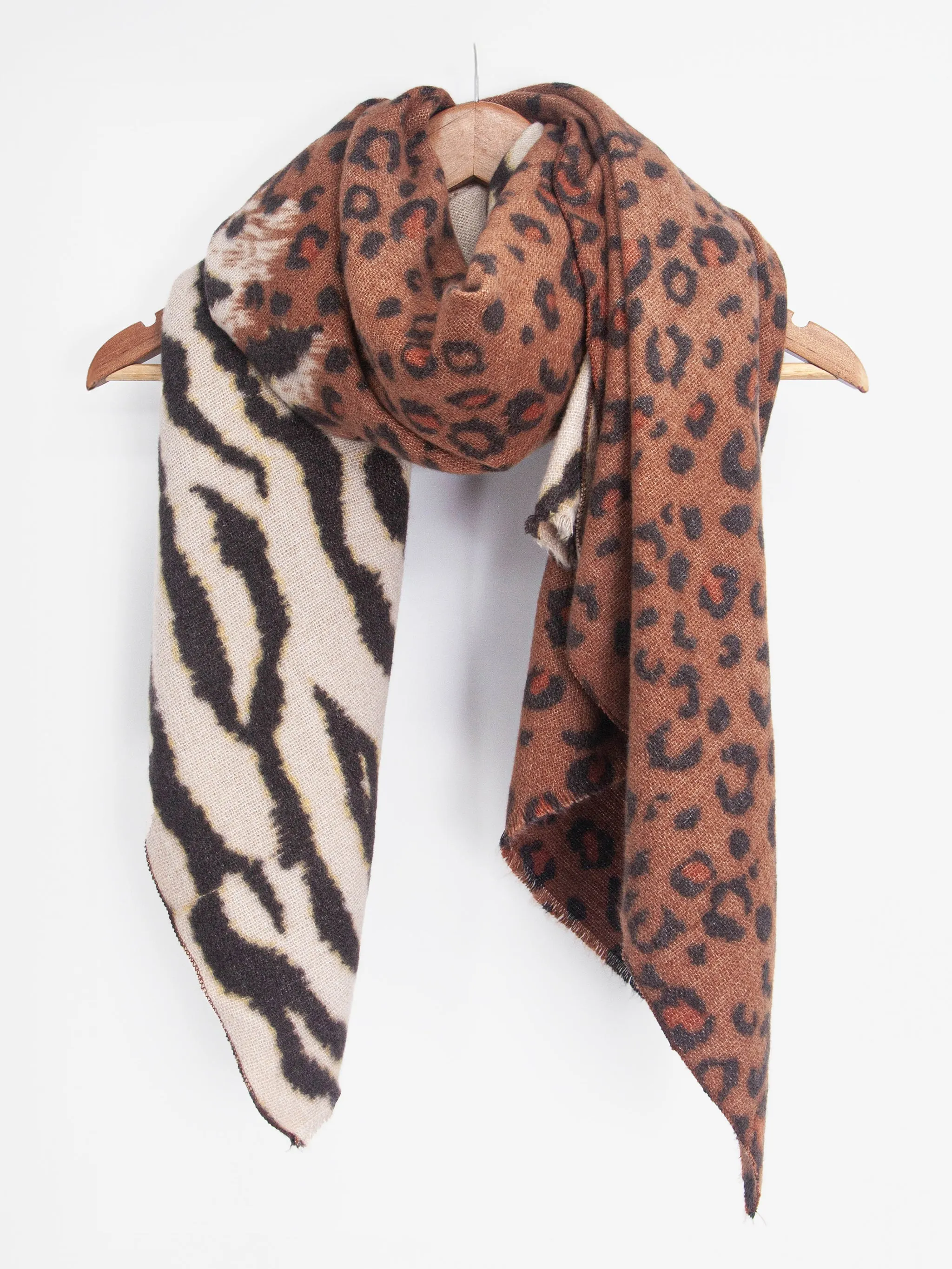 Elsa Midweight Scarf - Neutral, Contrasting Animal