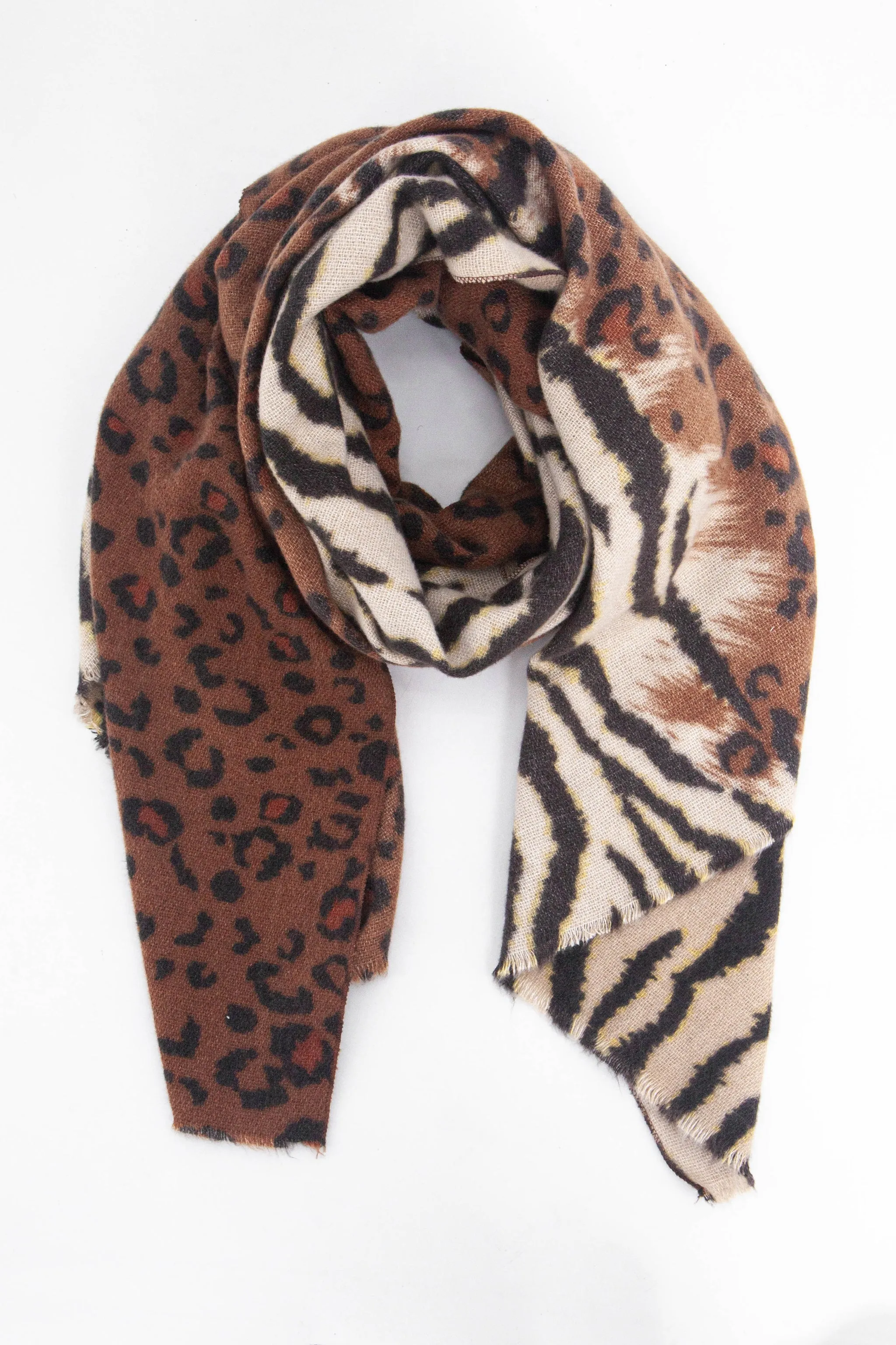 Elsa Midweight Scarf - Neutral, Contrasting Animal
