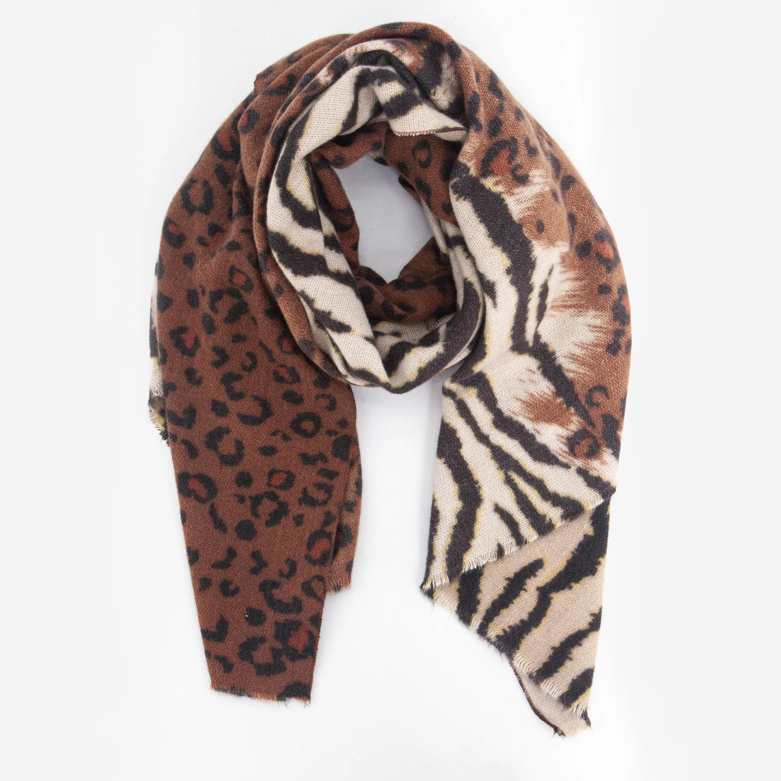 Elsa Midweight Scarf - Neutral, Contrasting Animal