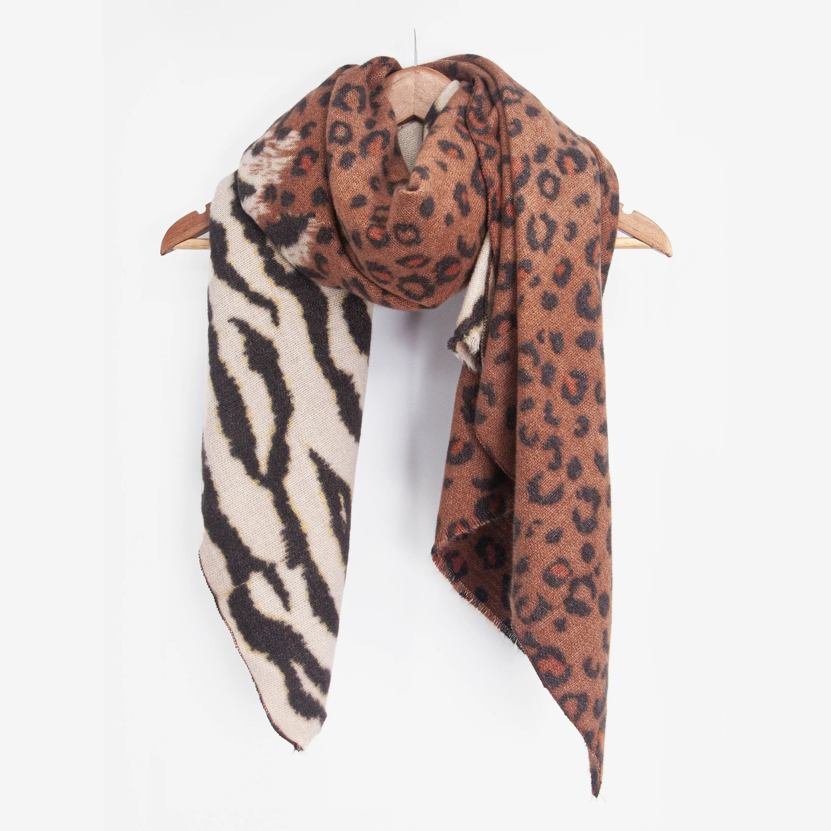 Elsa Midweight Scarf - Neutral, Contrasting Animal