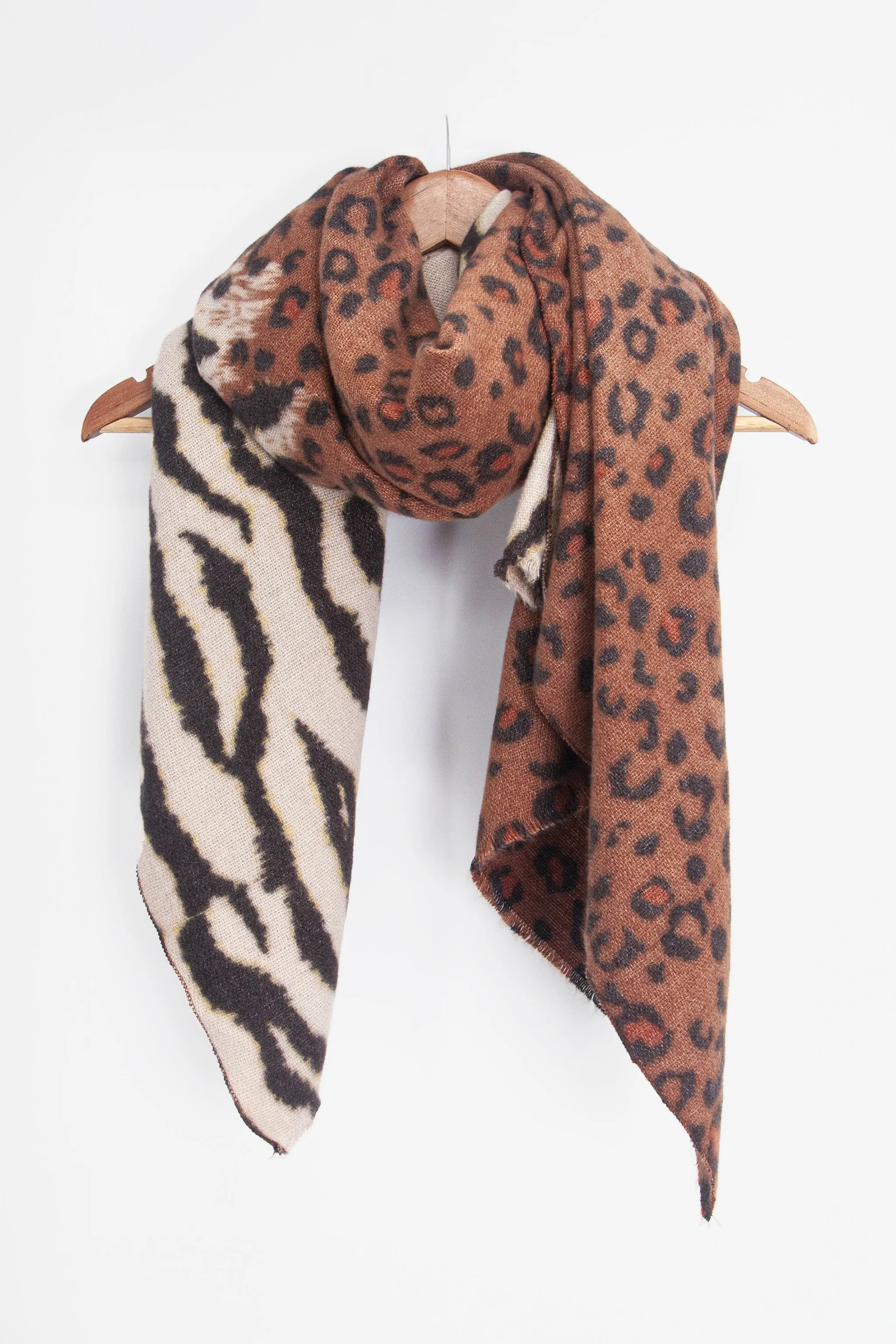 Elsa Midweight Scarf - Neutral, Contrasting Animal