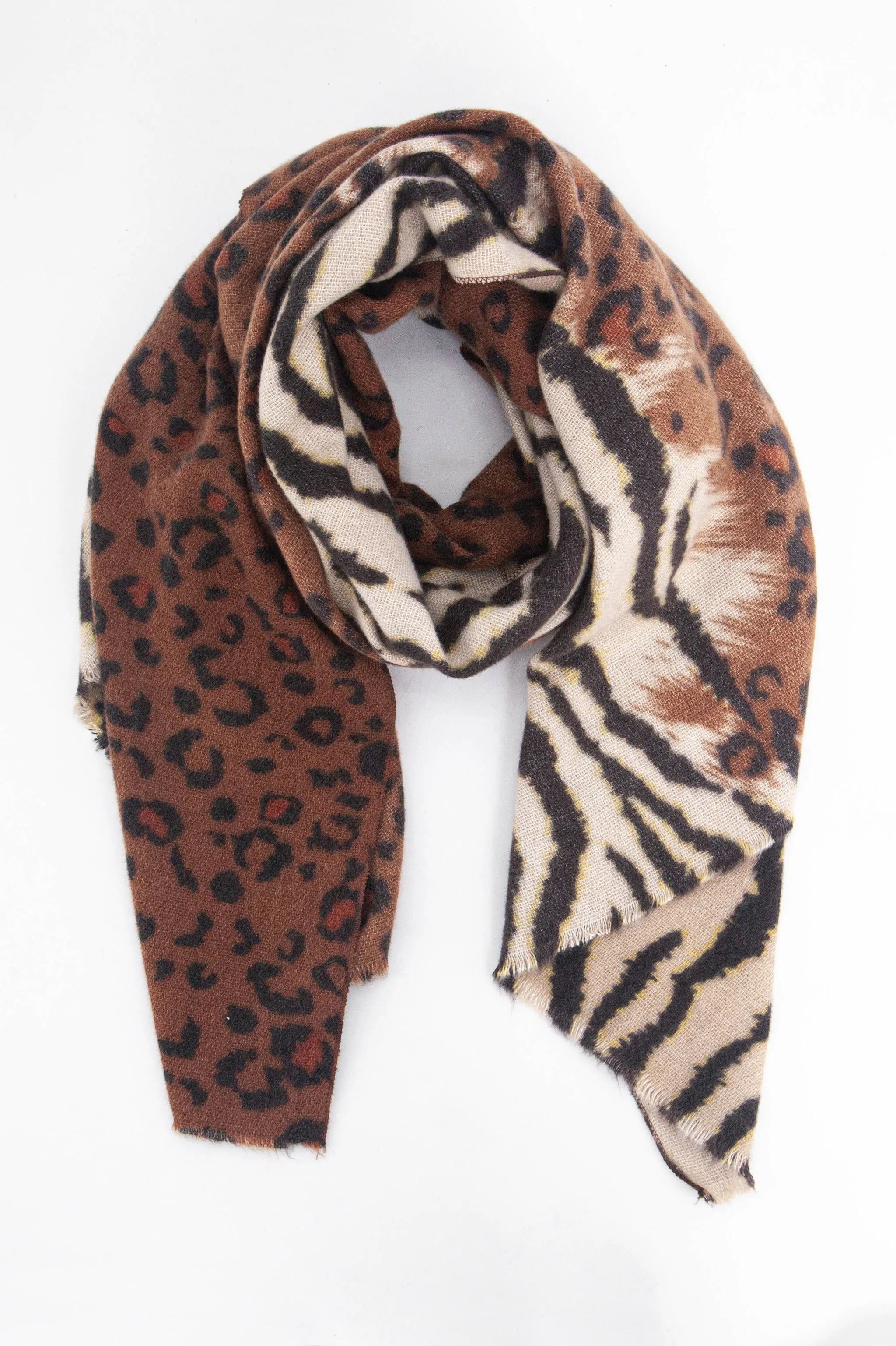 Elsa Midweight Scarf - Neutral, Contrasting Animal