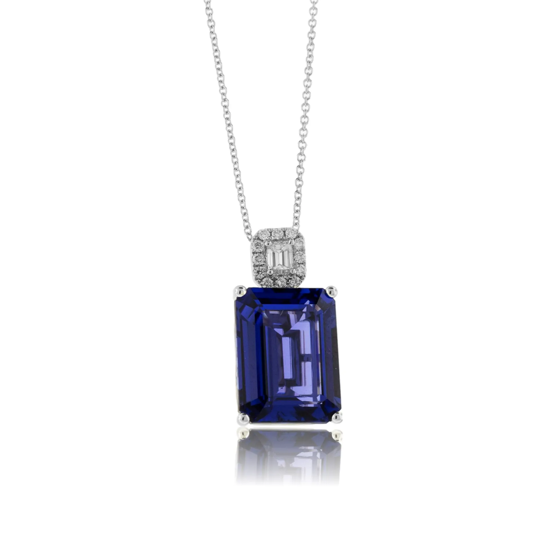 Emerald Cut Tanzanite & Diamond Accented Pendant