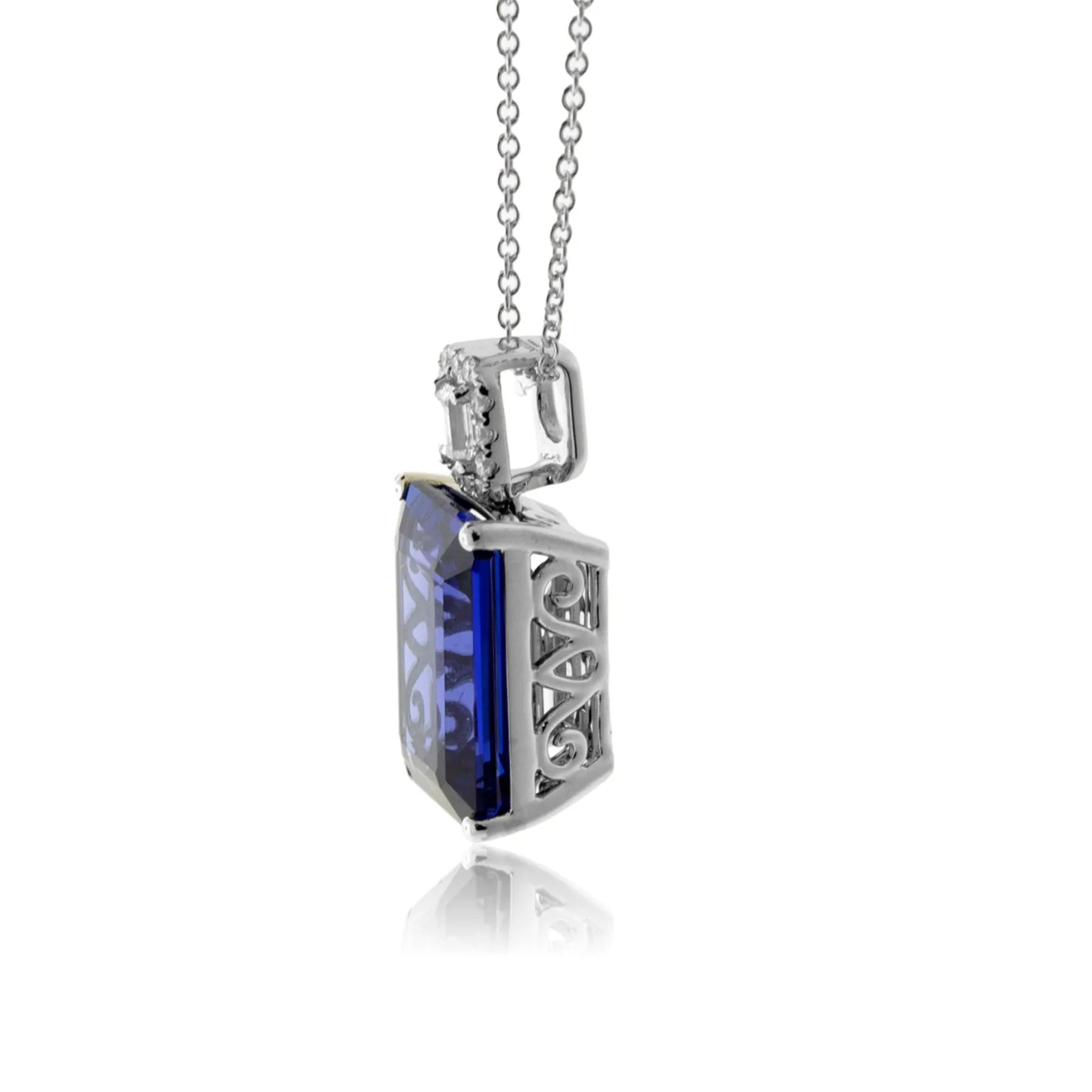Emerald Cut Tanzanite & Diamond Accented Pendant