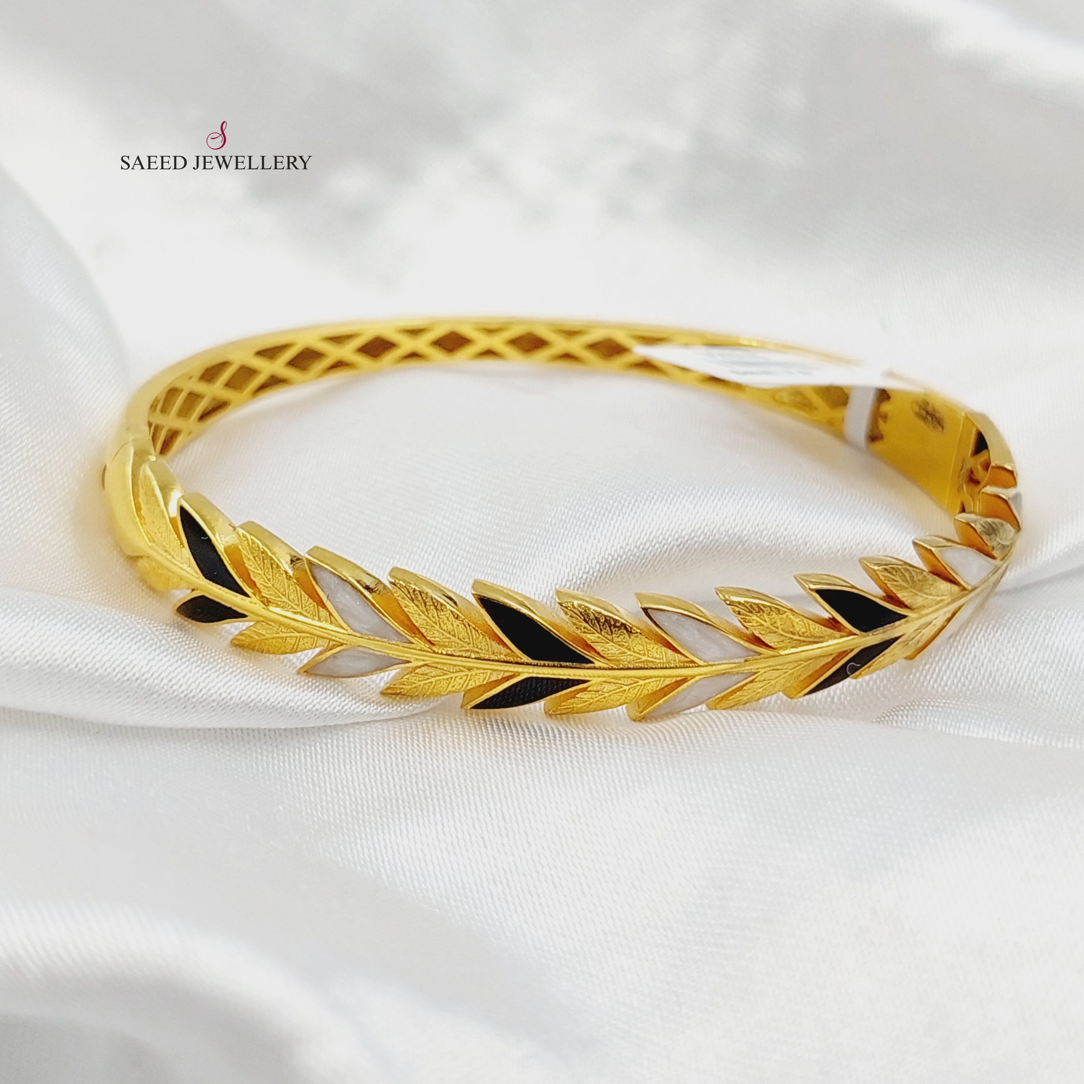Enameled Leaf Bangle Bracelet