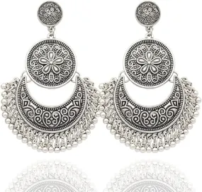 Exotic Boho Festival Silver Color Dangle Earrings