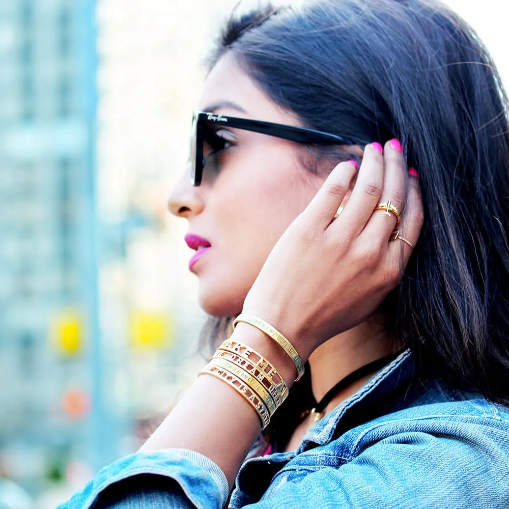 Explore Dream Discover Cuff, Gold
