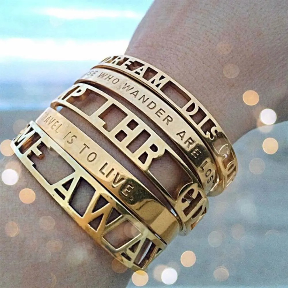 Explore Dream Discover Cuff, Gold