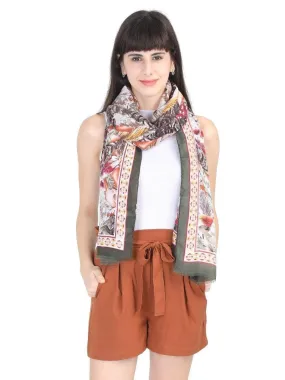 FabSeasons Floral Green Premium Printed Cotton Long Scarves