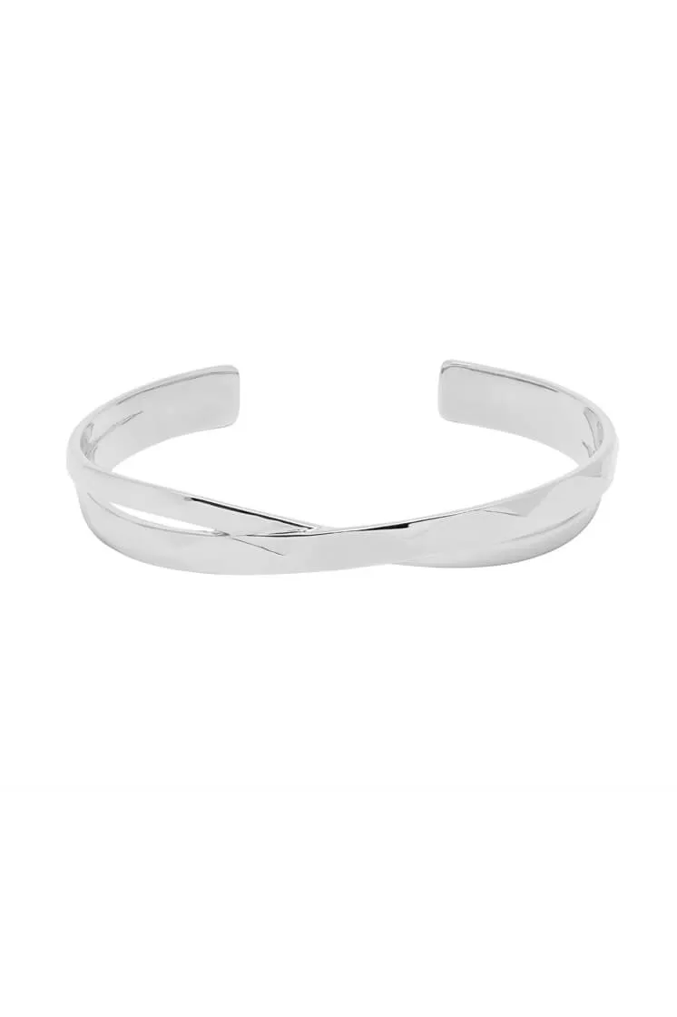 Faceted Texture Crossover Open Cuff Bangle