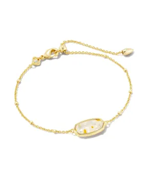 Framed Elaina Delicate Chain Bracelet In Gold - White Mosaic Glass