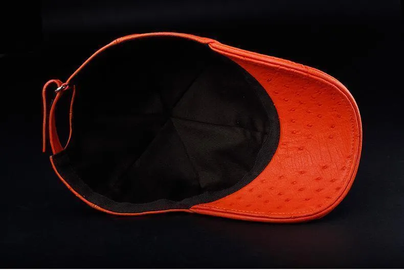 Genuine Ostrich Leather Strap back Baseball Cap Orange