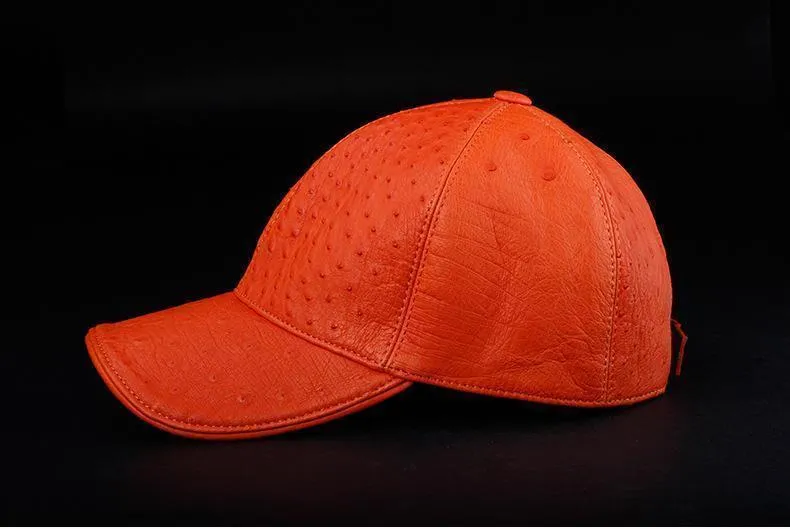 Genuine Ostrich Leather Strap back Baseball Cap Orange