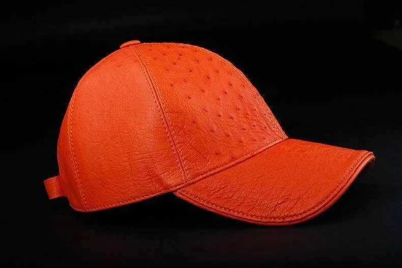 Genuine Ostrich Leather Strap back Baseball Cap Orange