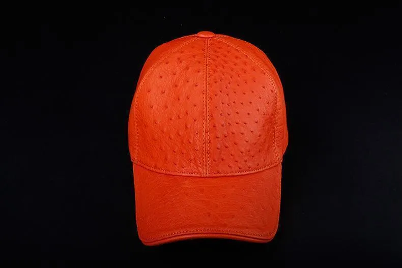 Genuine Ostrich Leather Strap back Baseball Cap Orange