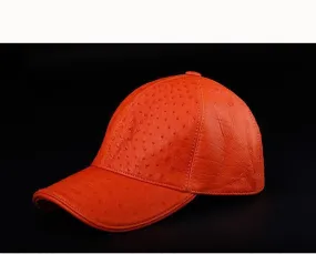 Genuine Ostrich Leather Strap back Baseball Cap Orange