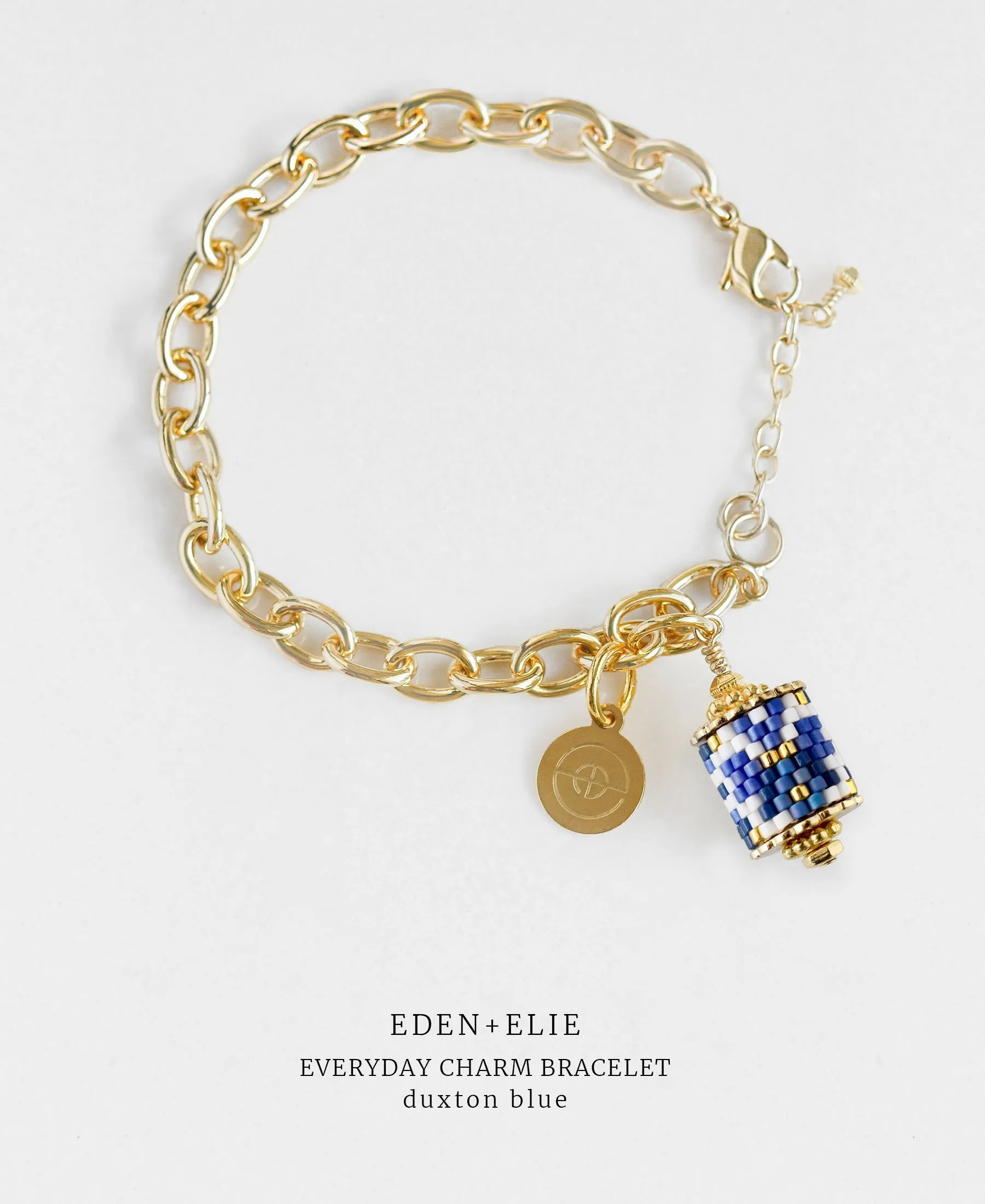 Gold Charm Bracelet   Drop Pendant Necklace Set - Duxton Blue