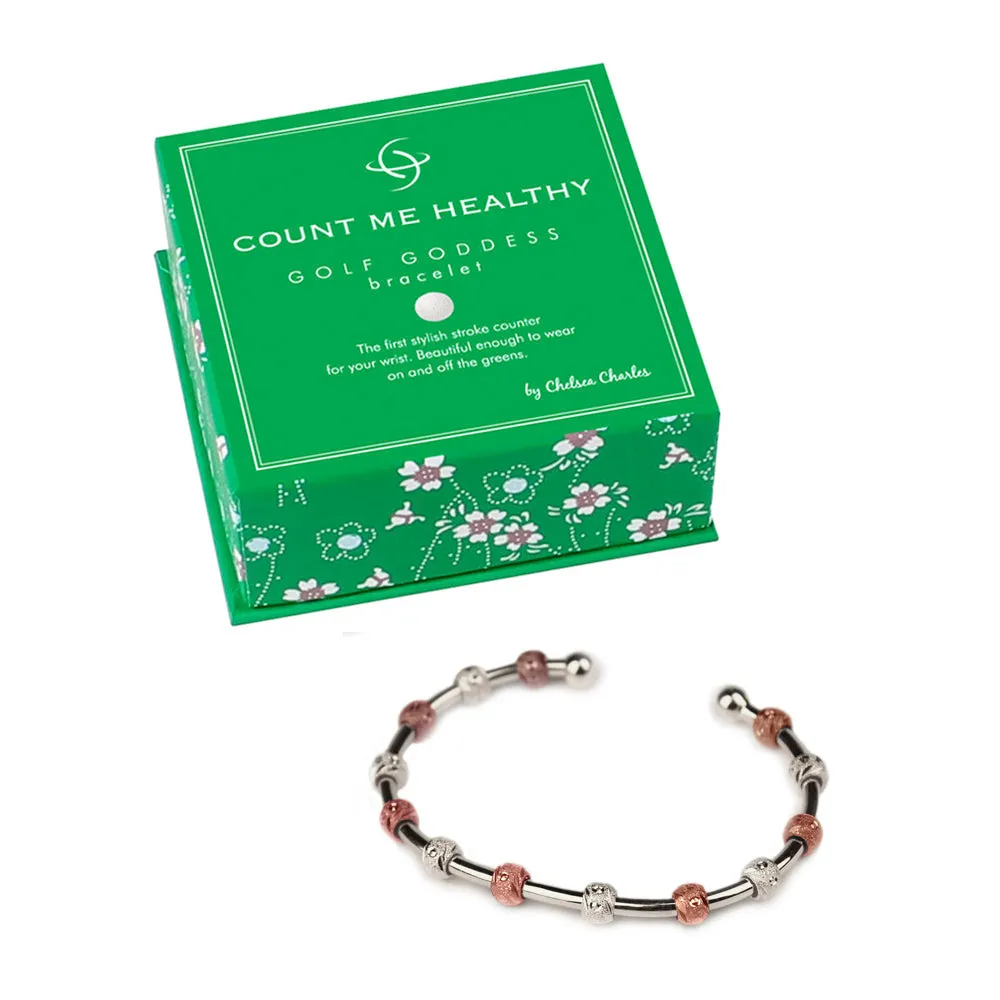 Golf Goddess Two-Tone Silver and Rose Gold Stroke Counter Bracelet