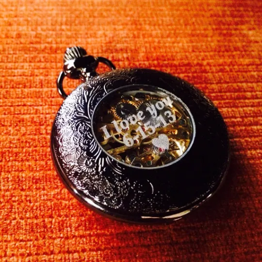 Groomsmen Gift Personalized Pocket Watch Black Windup Mechanical Pocket Watch with Chain- Groomsmen gifts VM024