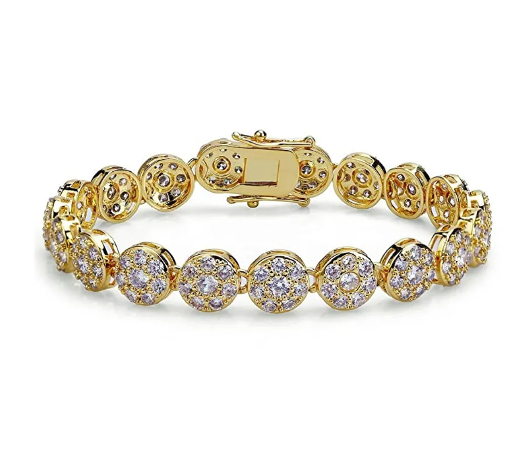 Halo Cluster Circle Bracelet Solitaire Round Simulated Diamond Hip Hop Jewelry Iced Out Silver Bling