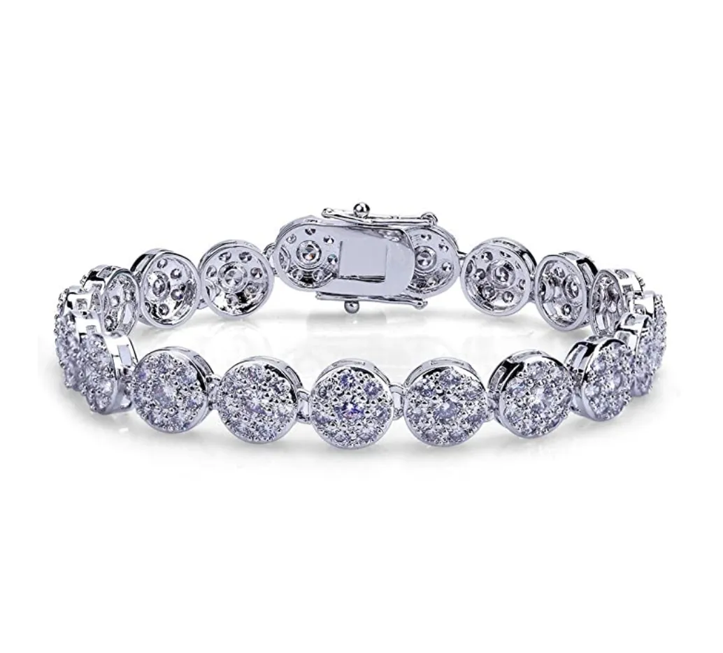 Halo Cluster Circle Bracelet Solitaire Round Simulated Diamond Hip Hop Jewelry Iced Out Silver Bling