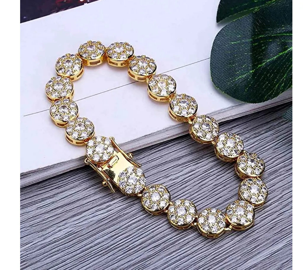 Halo Cluster Circle Bracelet Solitaire Round Simulated Diamond Hip Hop Jewelry Iced Out Silver Bling