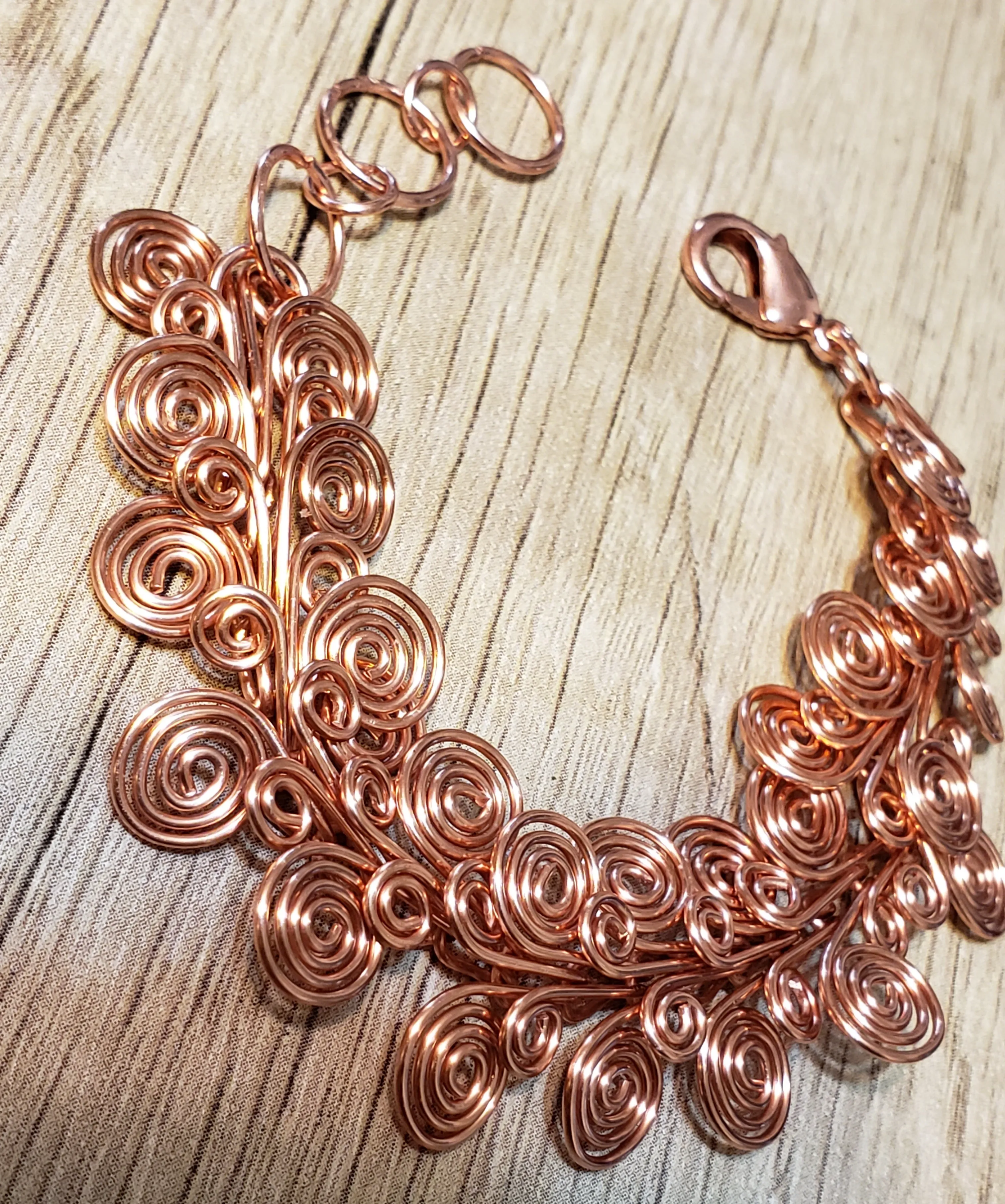 Hand Crafted Genuine Copper Spiral Chain Bracelet. Adjustable 6"-7" with Lobster Claw Clasp