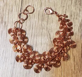 Hand Crafted Genuine Copper Spiral Chain Bracelet. Adjustable 6"-7" with Lobster Claw Clasp