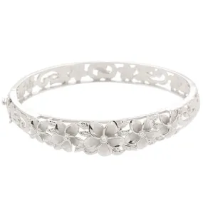 Hawaiian Jewelry 10-15mm 6 Plumeria Rhodium Bangle One Tone