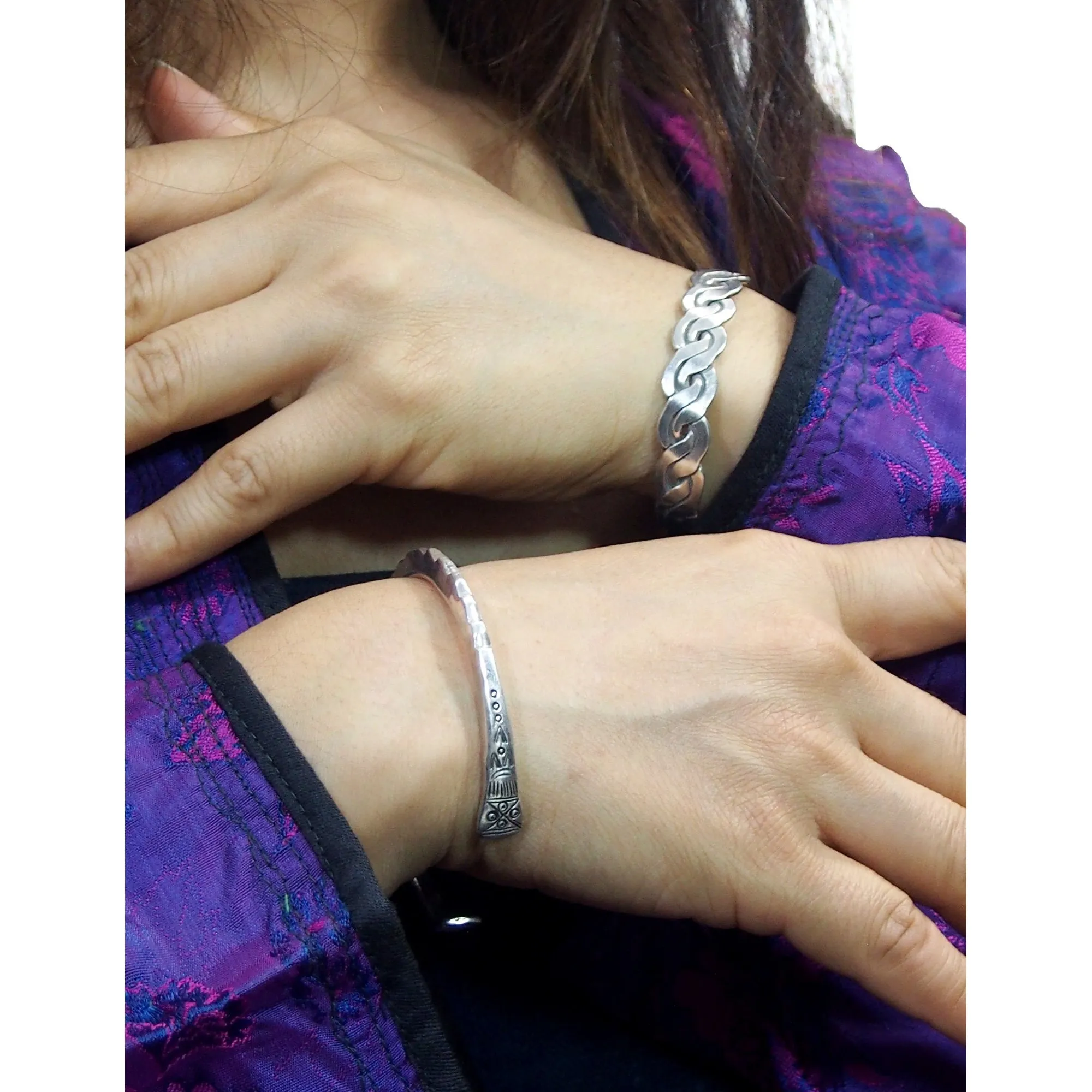 Hmong 95% Pure Silver Hand Finished Cuff -4