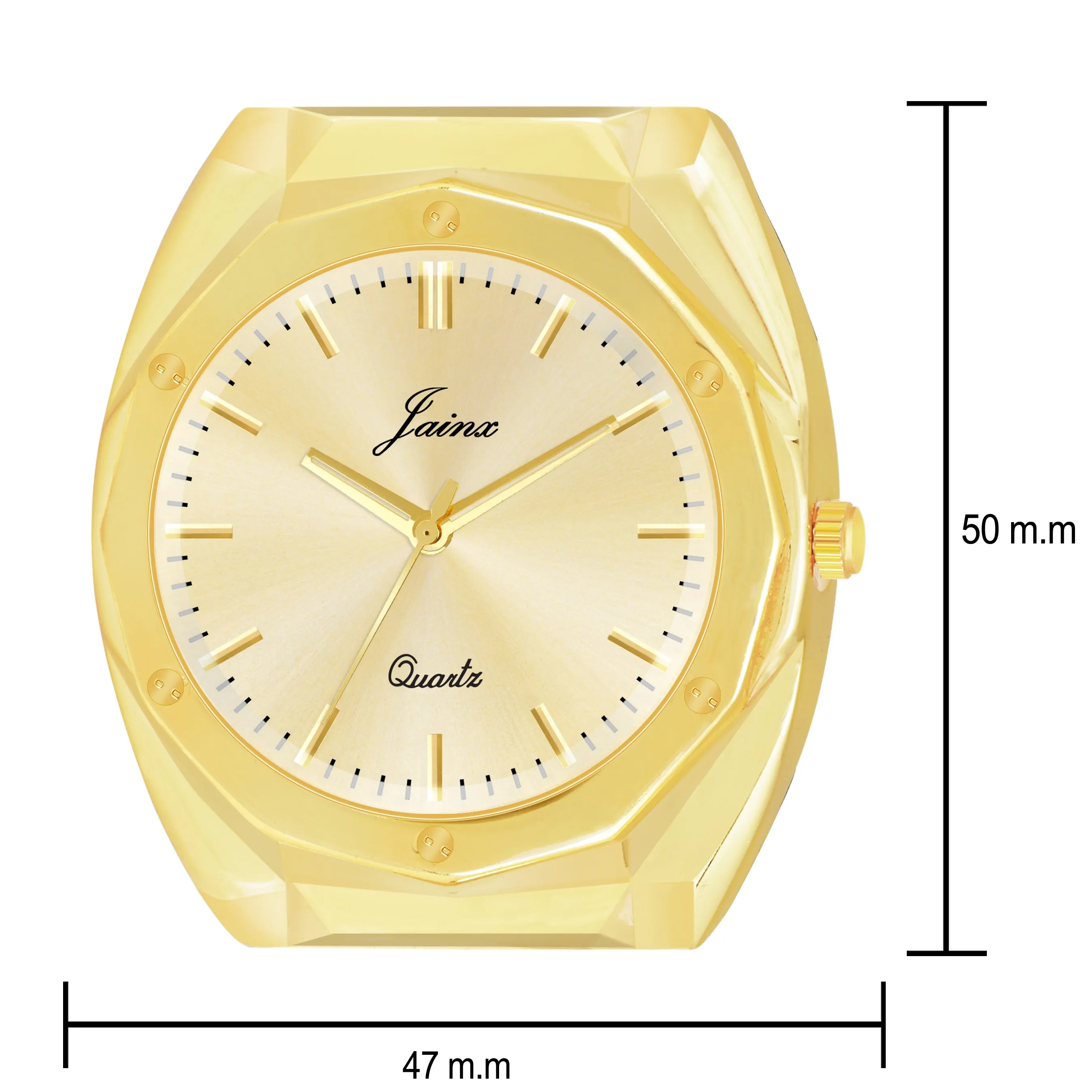 Jainx Golden Dial Black Leather Strap Watch For Men - JM7165